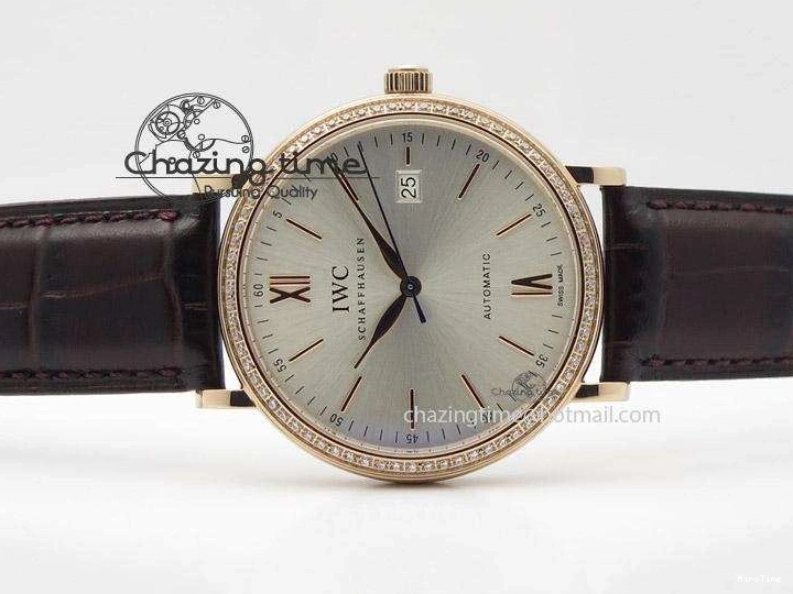 MIROTIME 0814 OnTrend Portofino RG MKF 1:1 V2 Best Edition Diamond Bezel Silver Dial On Brown Leather Strap A 7343